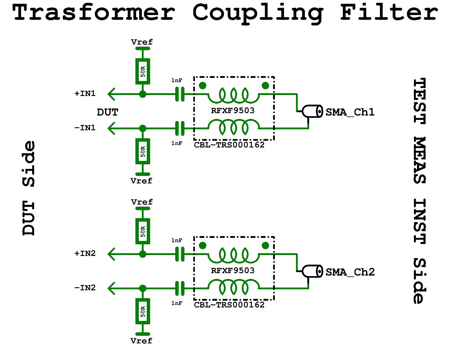Fig. 4: electrical diagram of the coupling filter with BAL-UN transformers